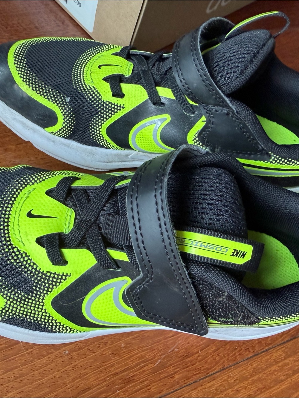 Nike Kids Black and Neon Green Velcro Athletic Sneakers